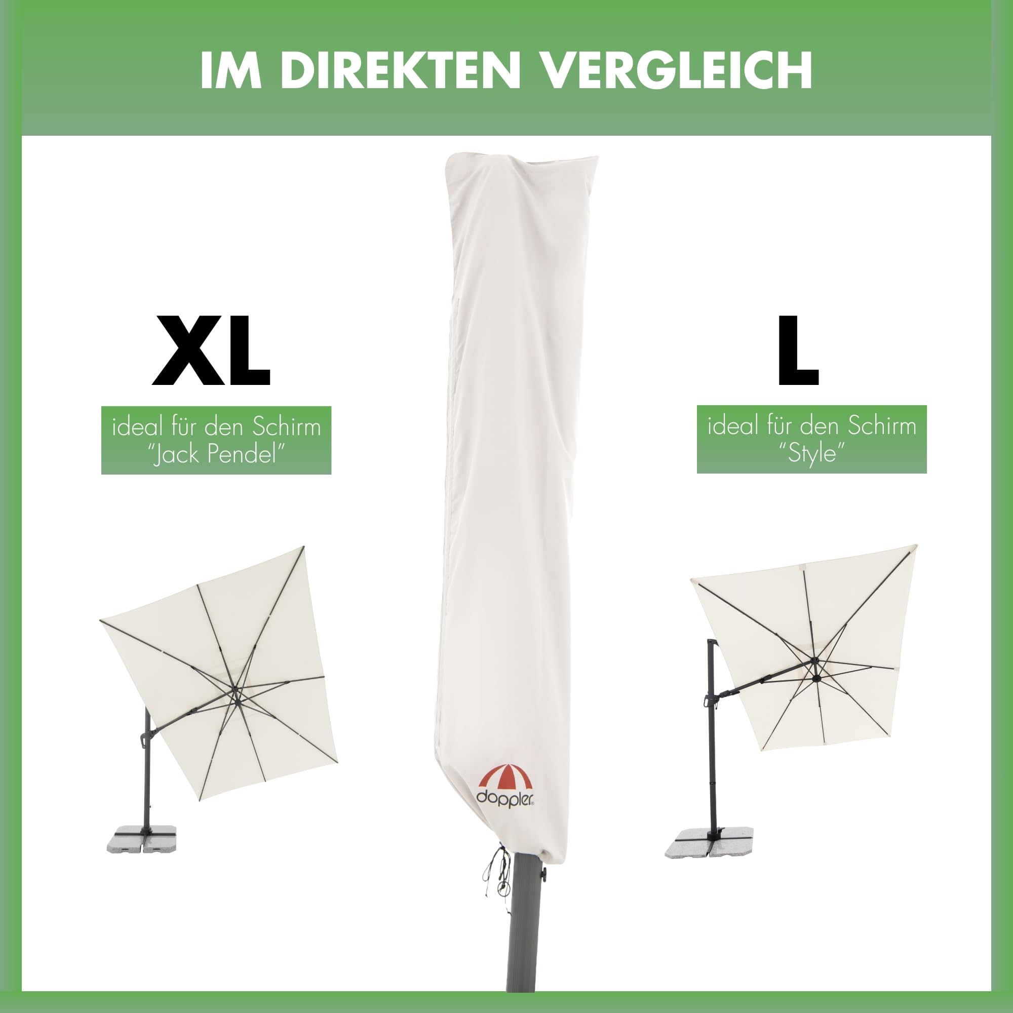 Doppler Gartenschirm Hülle XL für Pendelschirm I Schutzhülle für Sonnenschirm mit max. ø 400cm I witterungsbeständige Schirmabdeckung mit Reißverschluss & Bedienstab