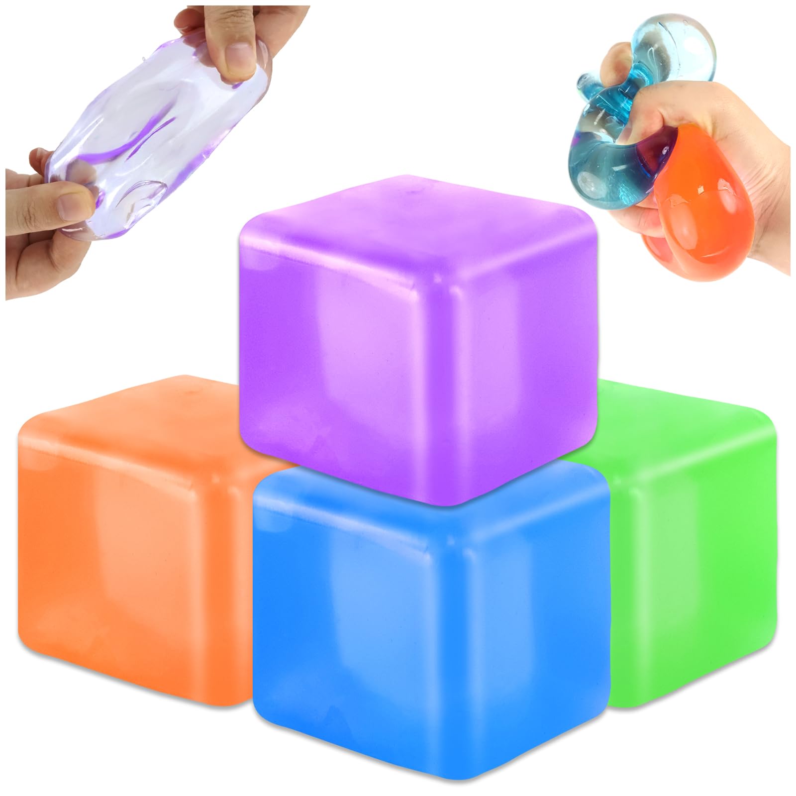 Audasi 4 Pcs Squishy Cube, Stress Ice Balls Fidget Cube Squishy Sensory toys Mini Sugar Fidget Cubes Balls For Children Adults Stress Relief Anxiety Relief Classroom Birthday Party Gifts