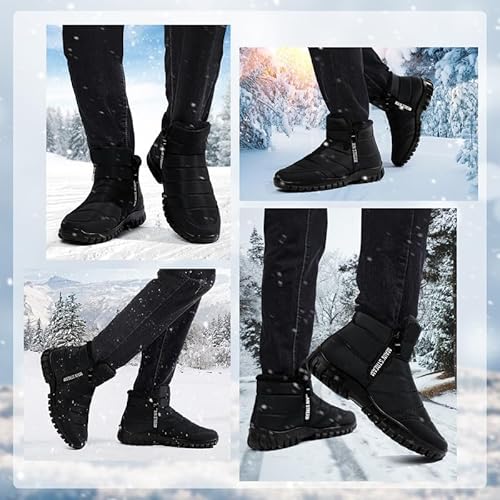 Hanani Hombre Botas de Nieve Cálidas y Cómodas Zapatos de Invierno Fur Forro Aire Libre Botas de Nieve Zapatillas de Deporte Senderismo Outdoor Trekking Antideslizante Zapatos Negro EU45 - imagen 8