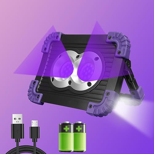 Lichaser Luz LED negra recargable portátil, luz LED negra de 395 nm, luz negra LED de 395 nm, luz de inundación ultravioleta inalámbrica para