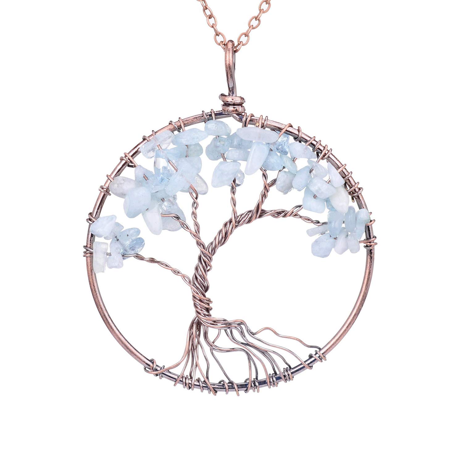 sedmart Tree of Life Pendant Amethyst Rose Crystal Necklace Gemstone Chakra Jewelry