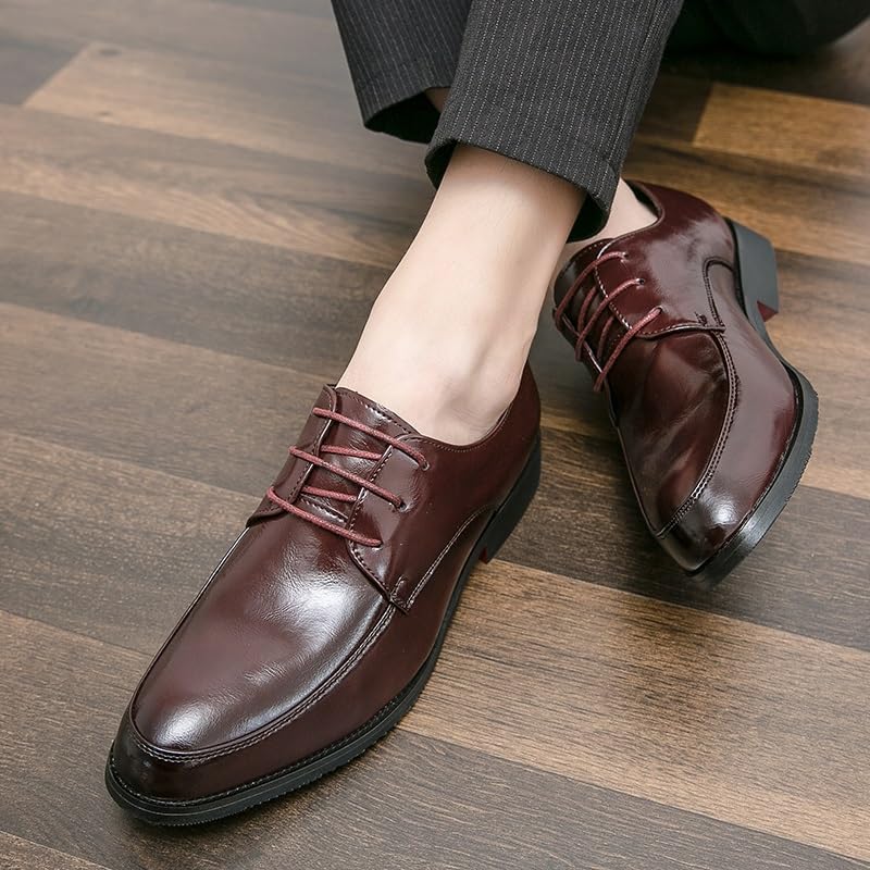 Formal Shoes Dress Oxford for Men Lace Up Pointed Toe Faux Leather Derby Shoes Rubber Sole Anti-Slip Low Top Business2