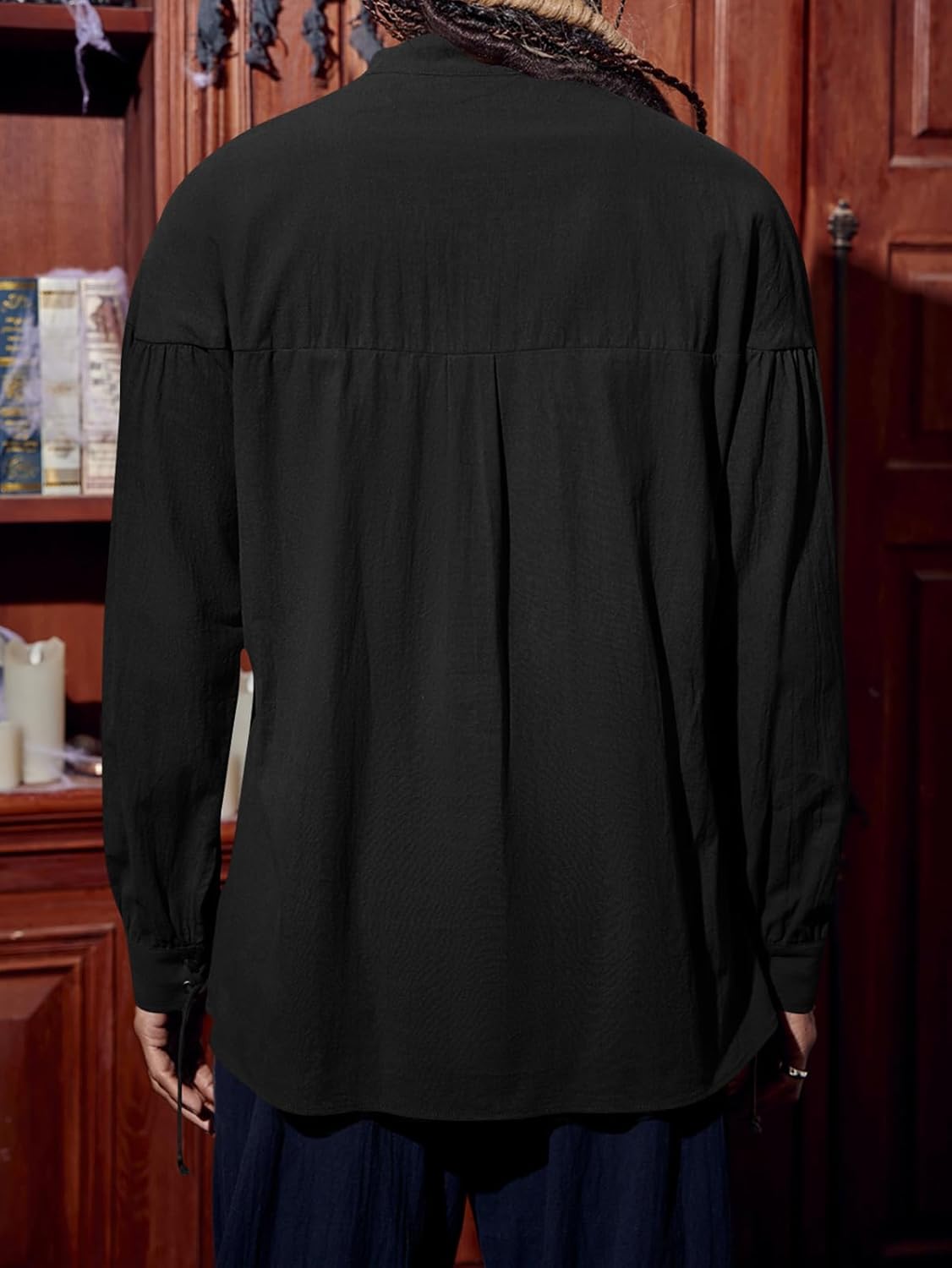 Runcati Mens Medieval Pirate Shirt Steampunk Viking Renaissance Long Sleeve Lace Up Scottish Halloween Costume Tops - Image 3