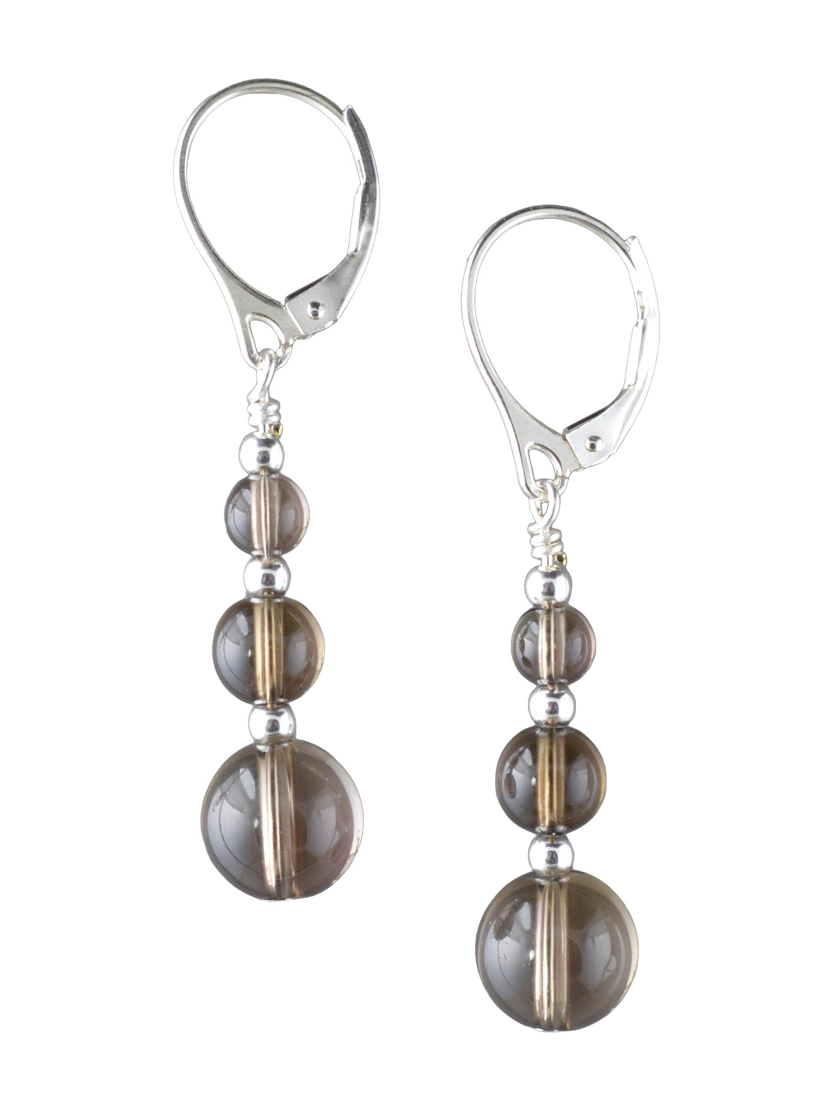 Graduated Smoky Quartz Gemstone & Sterling Silver Leverback Handmade Drop Earrings with Gift Box