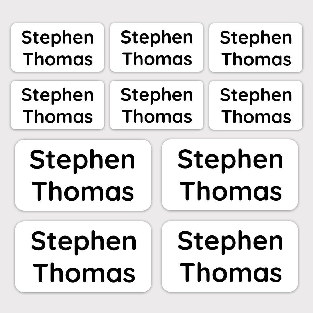 Pack of 92 Personalised Name Tags for Clothes Stick on Name Labels for Clothes Kids 2 Sizes for Washable Stick on Clothing Name Labels Papa Prints - White