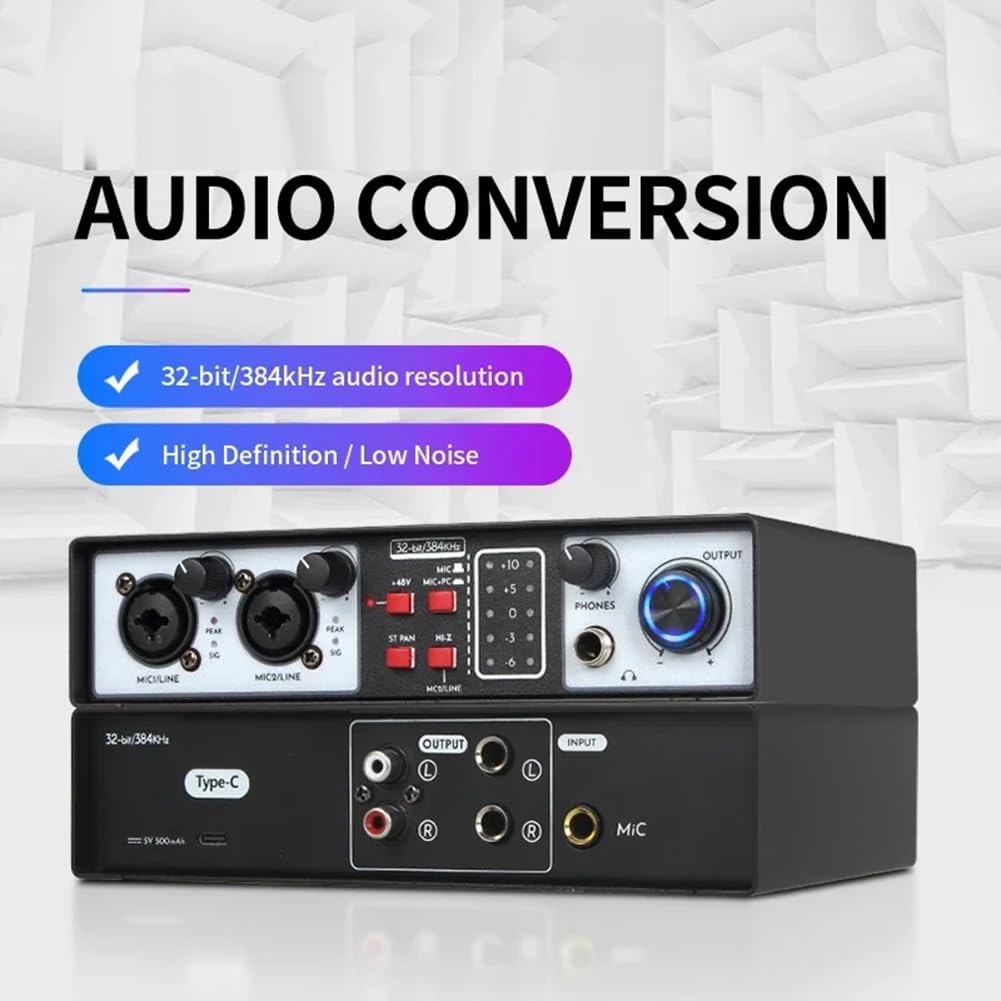 Interfaz de Audio Profesional de 36 Bits, 384 KHz, 2 Entradas y 2 Salidas, Tarjeta de Sonido USB, Grabación para Estudio de Música, Micrófono, Mezclador DJ