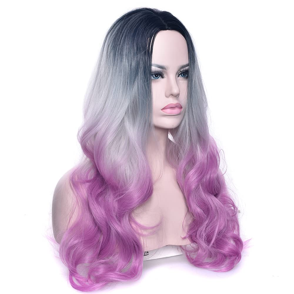 IMISSU Pelucas de pelo corto Bob Pelucas de cosplay Peluca de fiesta de disfraces de Halloween de color degradado para mujeres (Negro Gris Morado IMISSU Pelucas de pelo corto Bob Pelucas de cosplay Peluca de fiesta de disfraces de Halloween de color degradado para mujeres (Negro Gris Morado