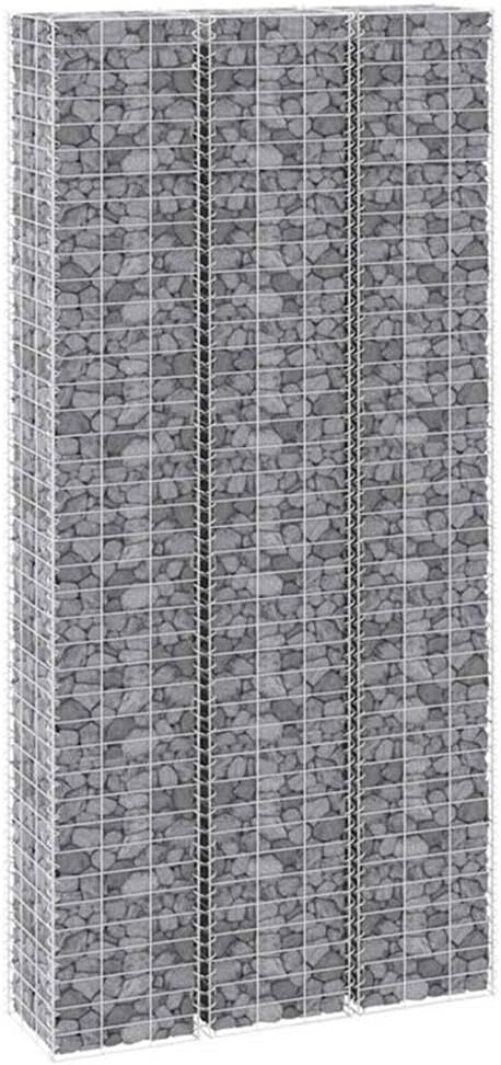 BOWERY HILL Extra Tall Iron Gabion Raised Bed, Silver Finish, Set of 3, 11.8 x 11.8 x 59.1 in, Outdoor Cubic Planters for Garden Terrace Planting, Durable Weather-Resistant Industrial Style