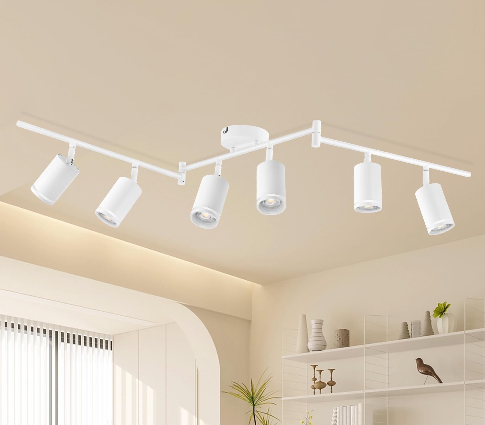 GeyouLux LED Ceiling Spotlights 6 Way White, Modern GU10 Spotlights, Aluminium 350°+180° Rotatable Ceiling Spots