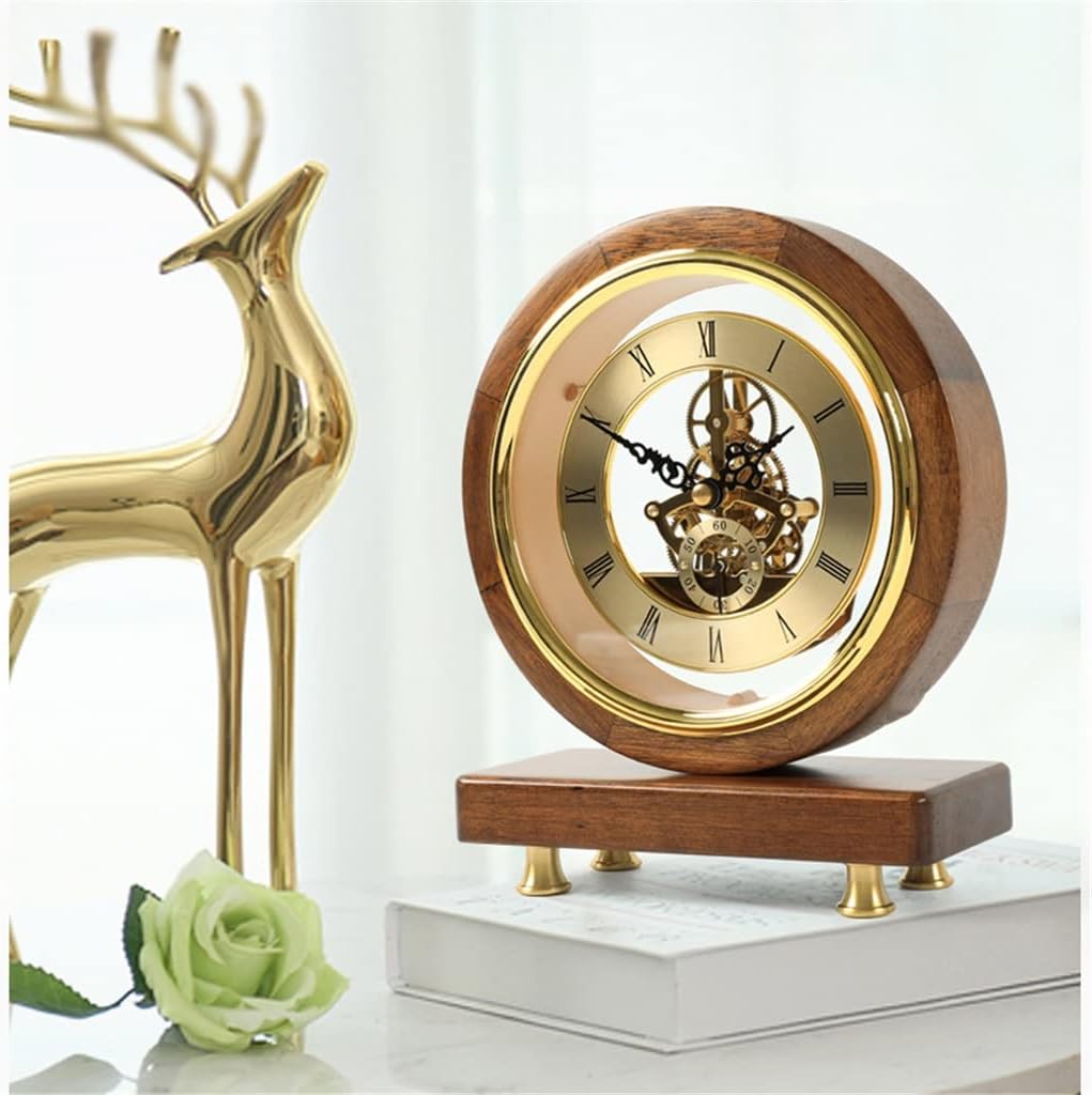 Table Clock Living Room Decoration Table Top Bogu Frame Home Decoration Imitation Mechanical Solid Wood Clock Decoration (Color : A, Size : 34.521.5cm)