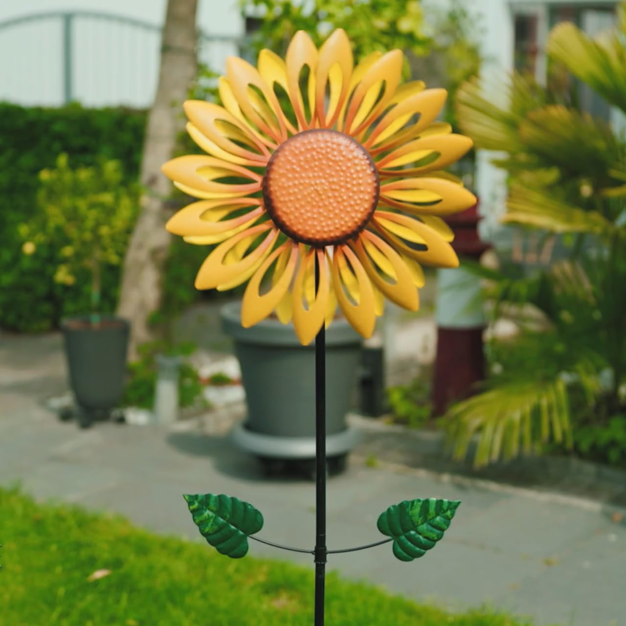 CIM Girandola in metallo, doppia girandola Petite Sunflower, altezza totale: 160 cm, diametro ruota: 40 cm, decorazione da giardino, girasole, resistente alle intemperie, con ancoraggio a 2 punte