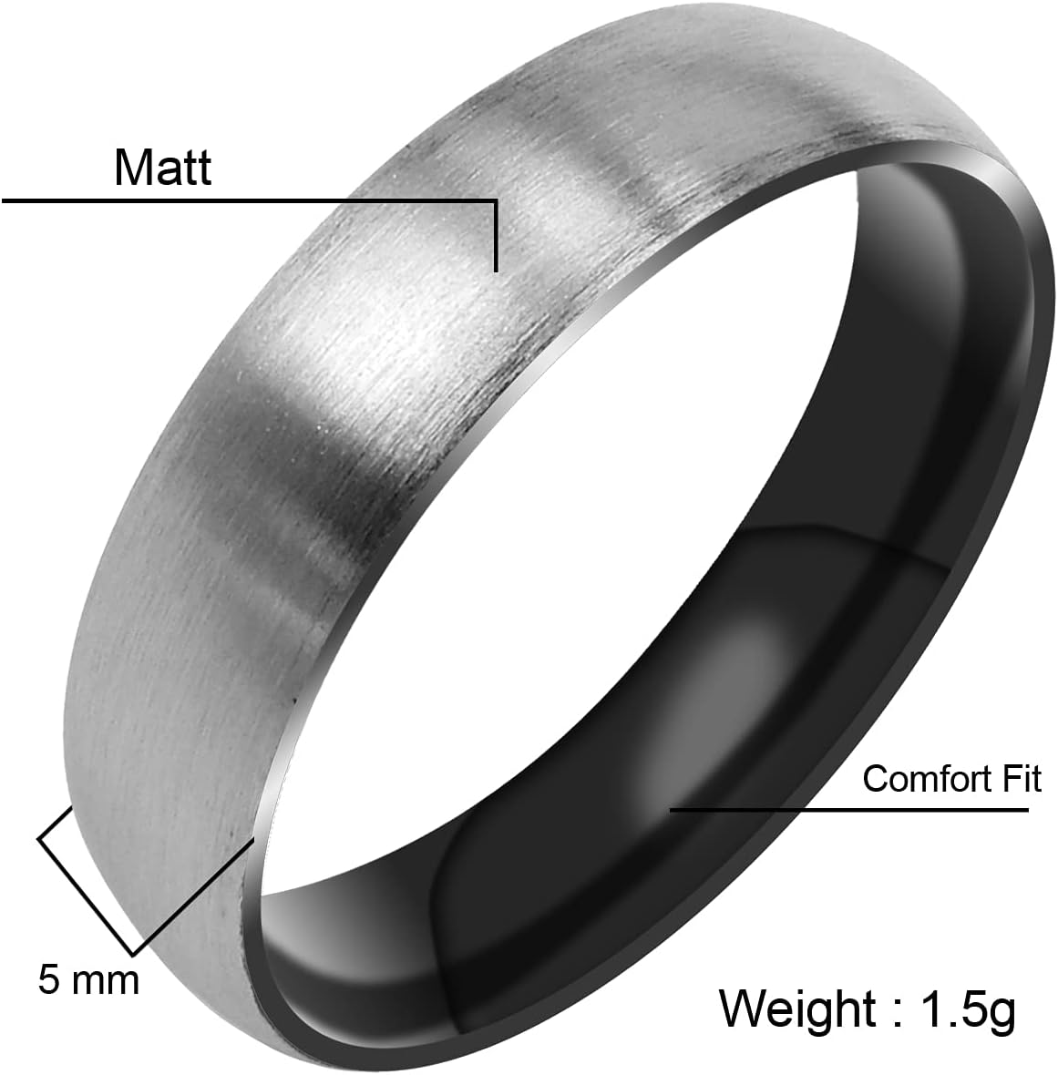Everstone Matte & Brushed Dome Ring Male Female Men Women His Her Groom Bride Promise Ring Wedding Bands Titanium Ring Color Black & Silver 7MM 5MM & 3MM