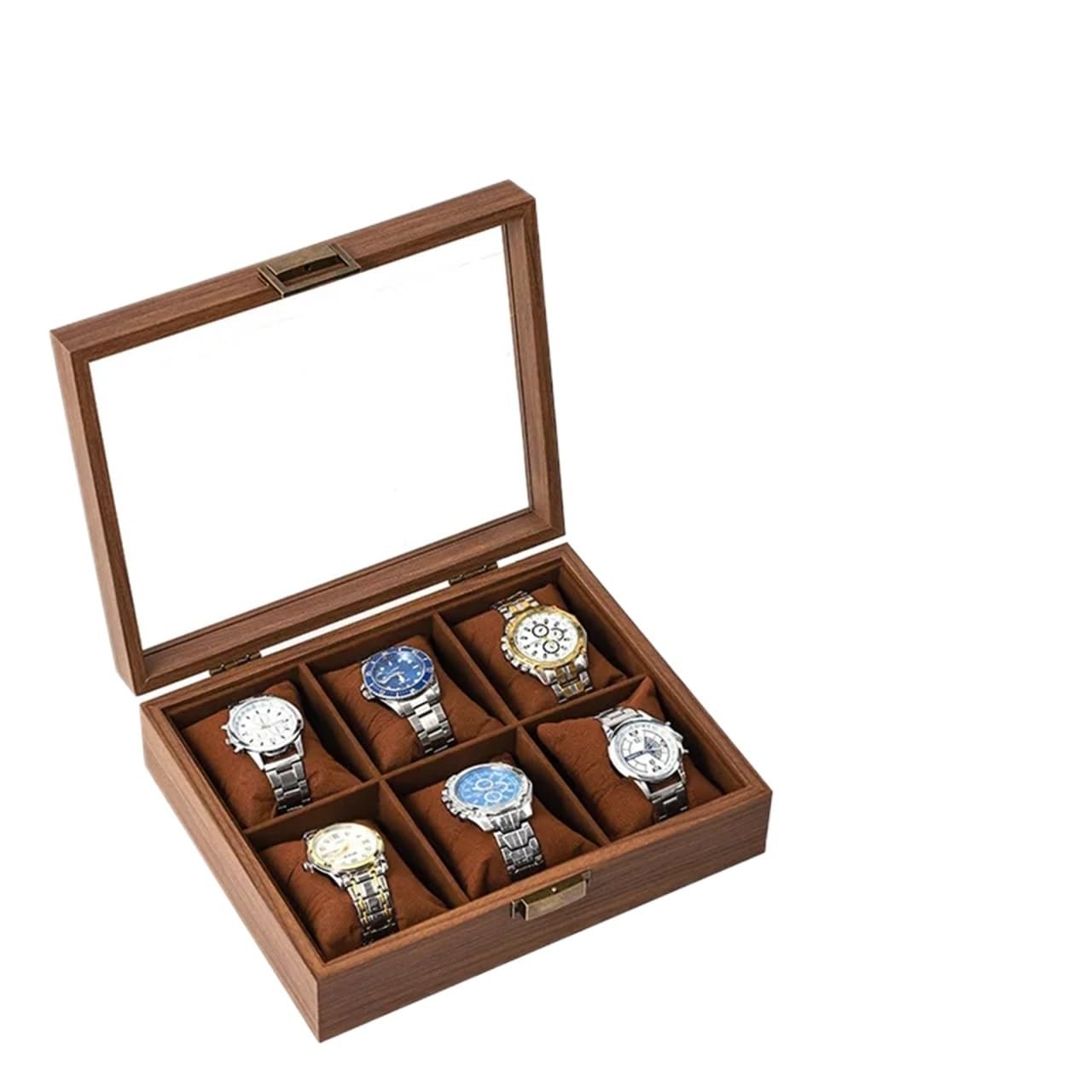 LPATEBCVU Solid Wood Watch Box 2/4/6/8 Slots Black Walnut Soft Pillow Watch Storage Box Retro