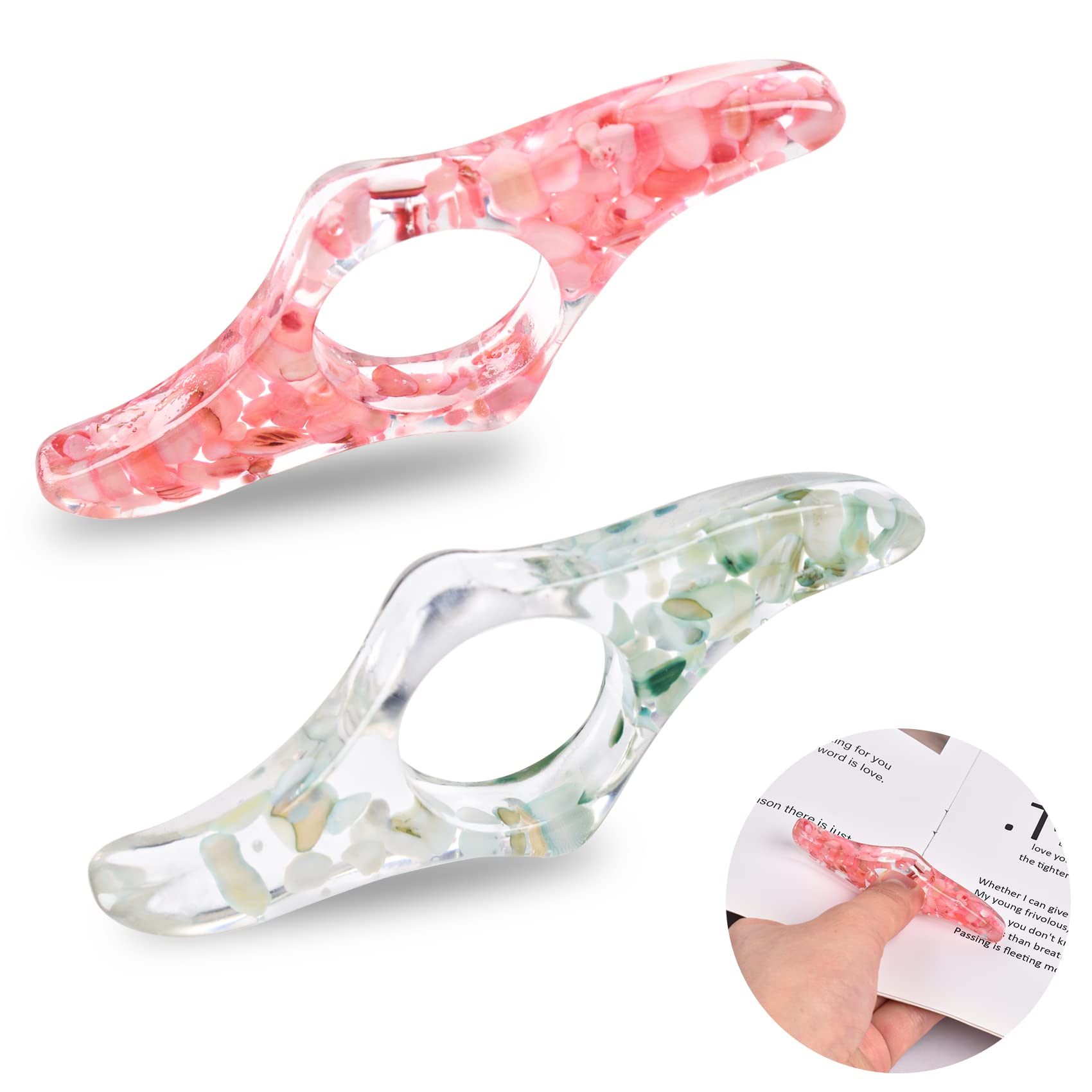 2 Buchseitenhalter Aus Harz Mit Blumen - Daumenring Lesezeichen