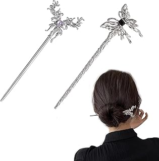 MIOBER 簪 1本挿し かんざし 髪飾り 蝶 金具 簪パーツ 手作り簪 おしゃれ 髪留め 浴衣 成人式 結婚式 卒業式 団子 普段使い 贈り物 レディース 女性 大人 ヘアアクセサリー 2個セット シルバー