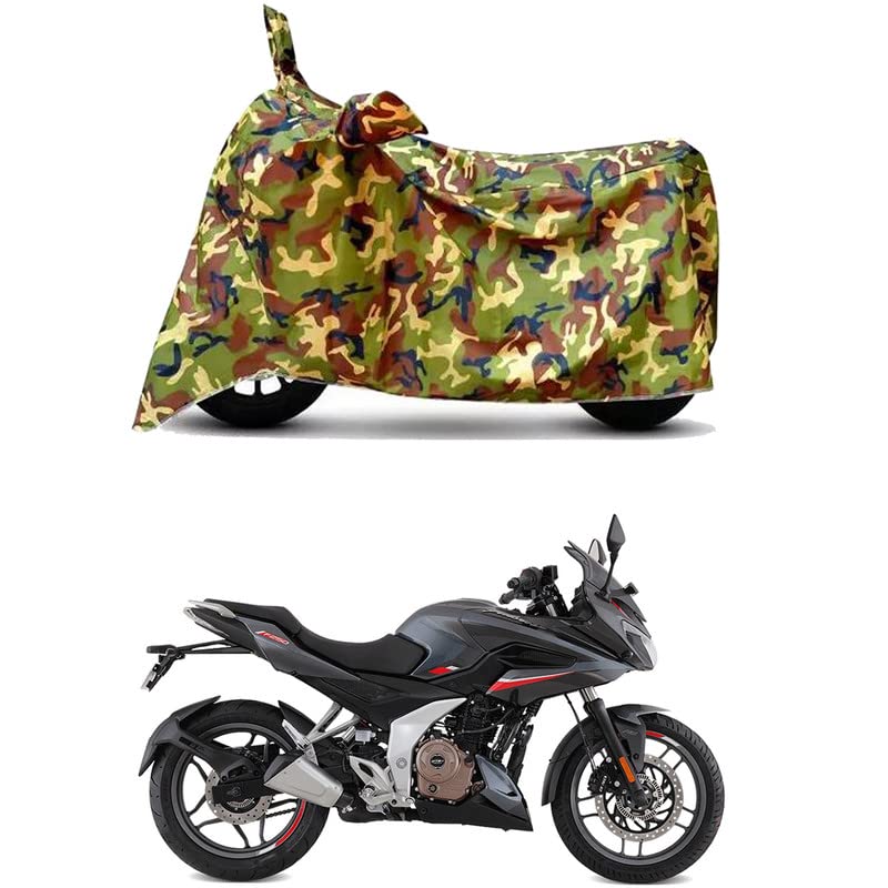 Image of Waterproof 100% PVC Coated Full Bike Scooty Two Wheeler Body Cover Compatible for Bajaj Pulsar F250 /UV-Rays /Heat Protection /Birds Dropping /Scratchproof /Dust Proof [6X6 Jungle Print]