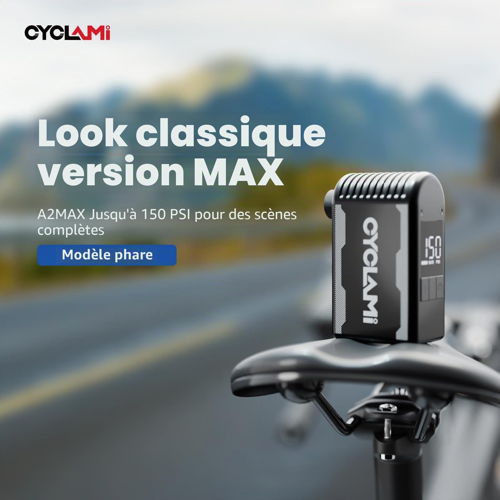 A2MAX Pompe à Vélo Electrique Mini Pompe Velo Portable avec Manomètre Numérique Max 150 PSI arrêt Automatique pour Tous Les vélos pour Valve Schrader et Presta