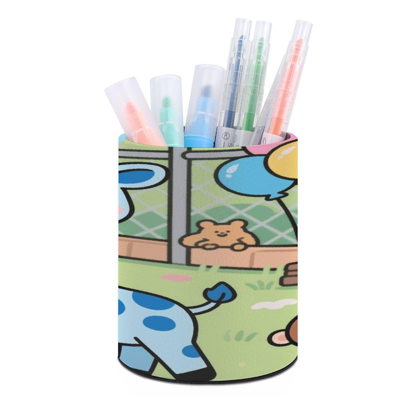 VstaDank Cute Giraffe Pen Holder Round Pencil Holder Cup Pen Container PU Leather Desk Organizer Stand Decor Brush Scissor Holders Decoration Office Desk Home (3.1 X 3.9 Inches)