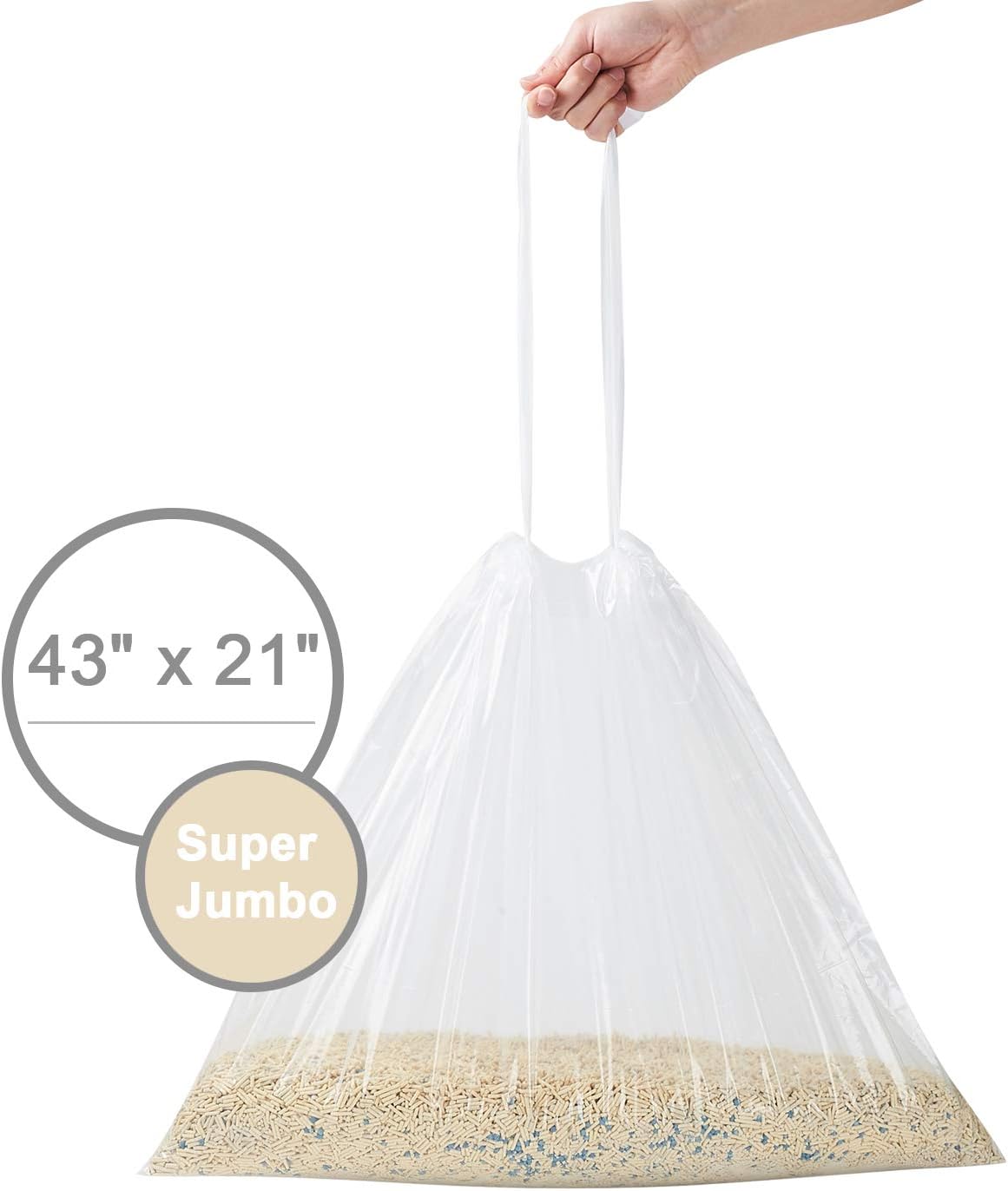 wellap Cat Litter Box Liners 30 Count Super Jumbo (43" x 21") Durable Drawstring Kitty Litter Bags (Transparent)