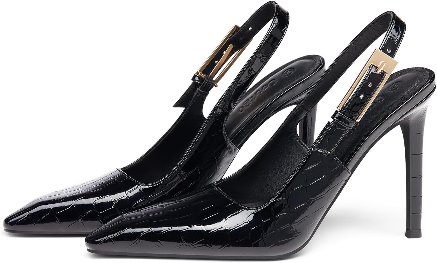 Coutgo Women's Slingback High Heels Pointed Toe Stilettos Metal Buckle Dress Party Pump Shoes