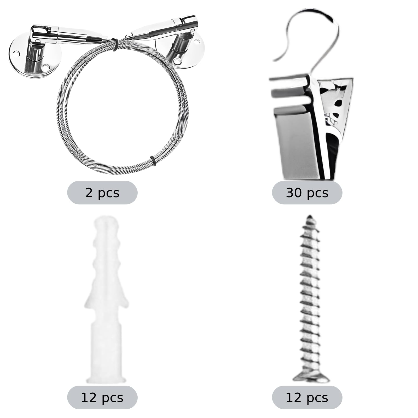 Set di 2 sistemi di fissaggio a parete in filo di acciaio inossidabile, cavo regolabile da 2 m, supporto per mandrino in rame con fibbia girevole, staffe da 8,6 cm per galleria d'arte