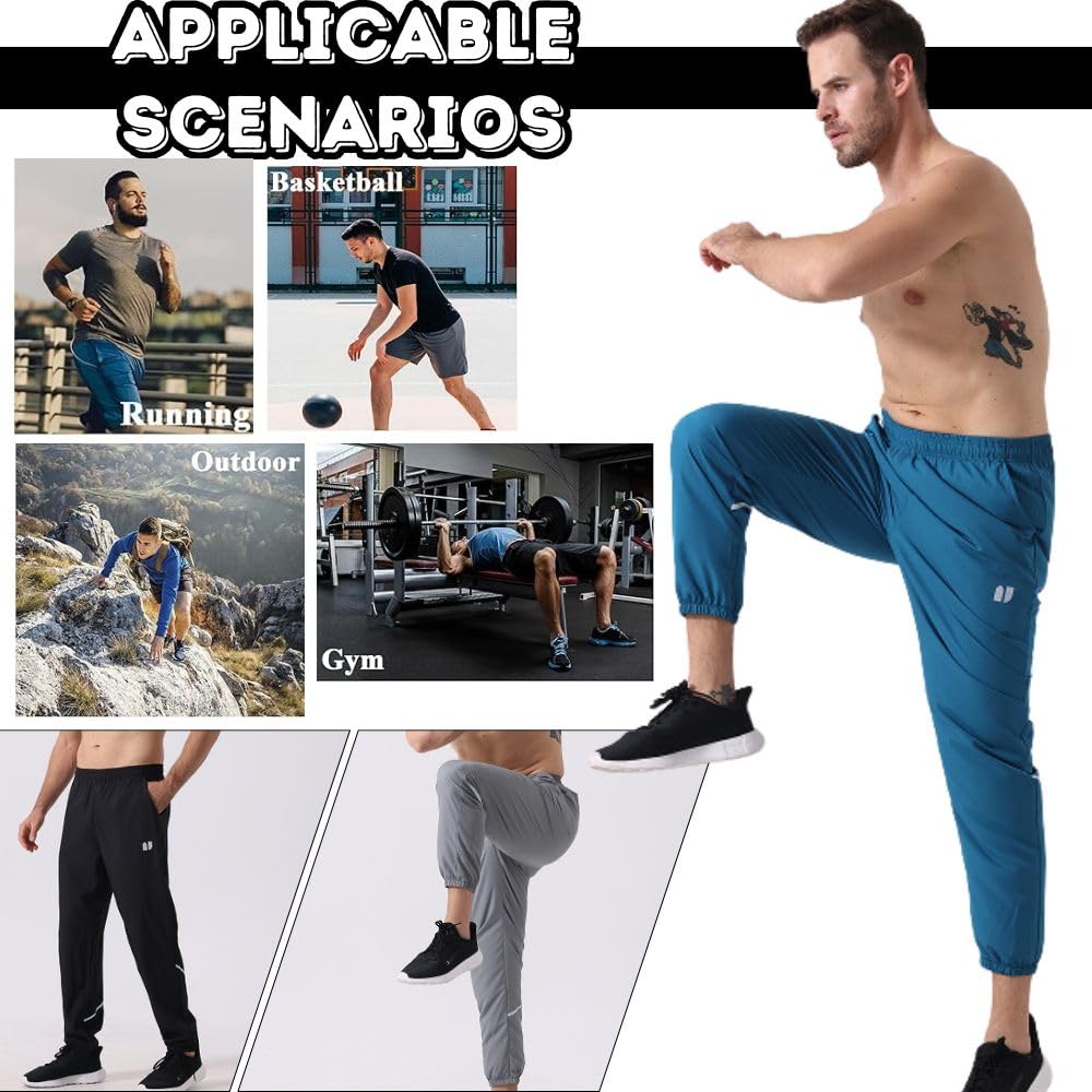 Confezione da 3 pantaloni sportivi da uomo, con tasche, da corsa, da uomo, per fitness, da allenamento