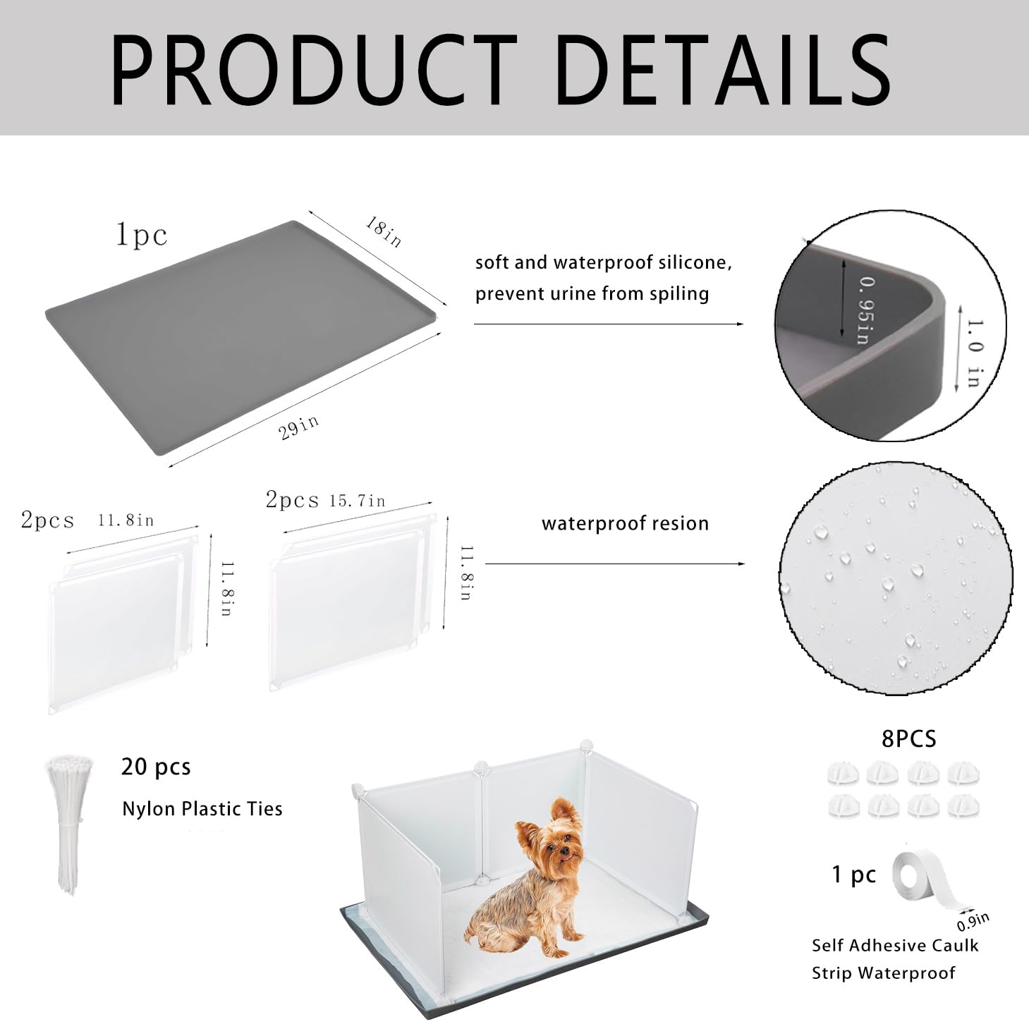 Caja de arena con paredes altas, orinal interior para perros pequeños y medianos, bandeja para almohadillas de orina sin derrames, para la mayoría de almohadillas de entrenamiento, fácil de limpiar