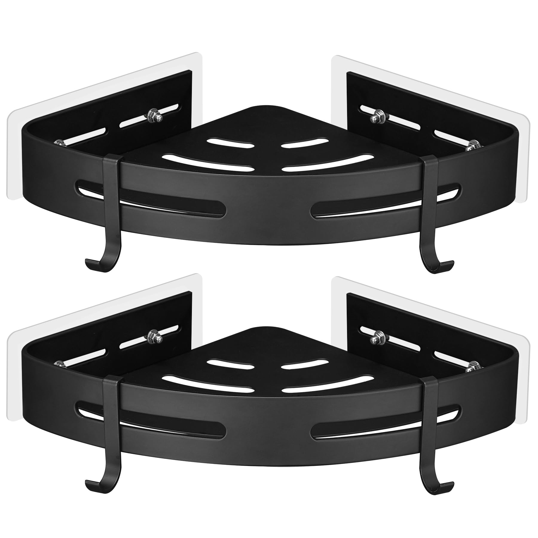 GRICOL Estante de Ducha Sin Taladrar en Metal con 2 Ganchos Estanteria Rinconera Cestas Antióxido Esquina Estantería Baño con Pegatinas para Baño 2 Piezas (Negro)