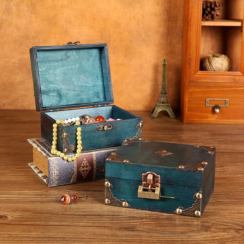 Ruikcoll Vintage Houten Schatkist, Schatkist met Cijferslot, Groen Opberg Schatkist, Vintage Houten Piratenkist, voor Bewaren en Decoreren Cadeaus