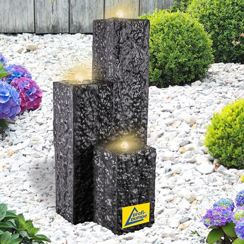 AMUR Fontaine de Jardin avec Lumière LED 230 V pour Terrasse, Balcon, Véranda - Trio Basalte 71 cm
