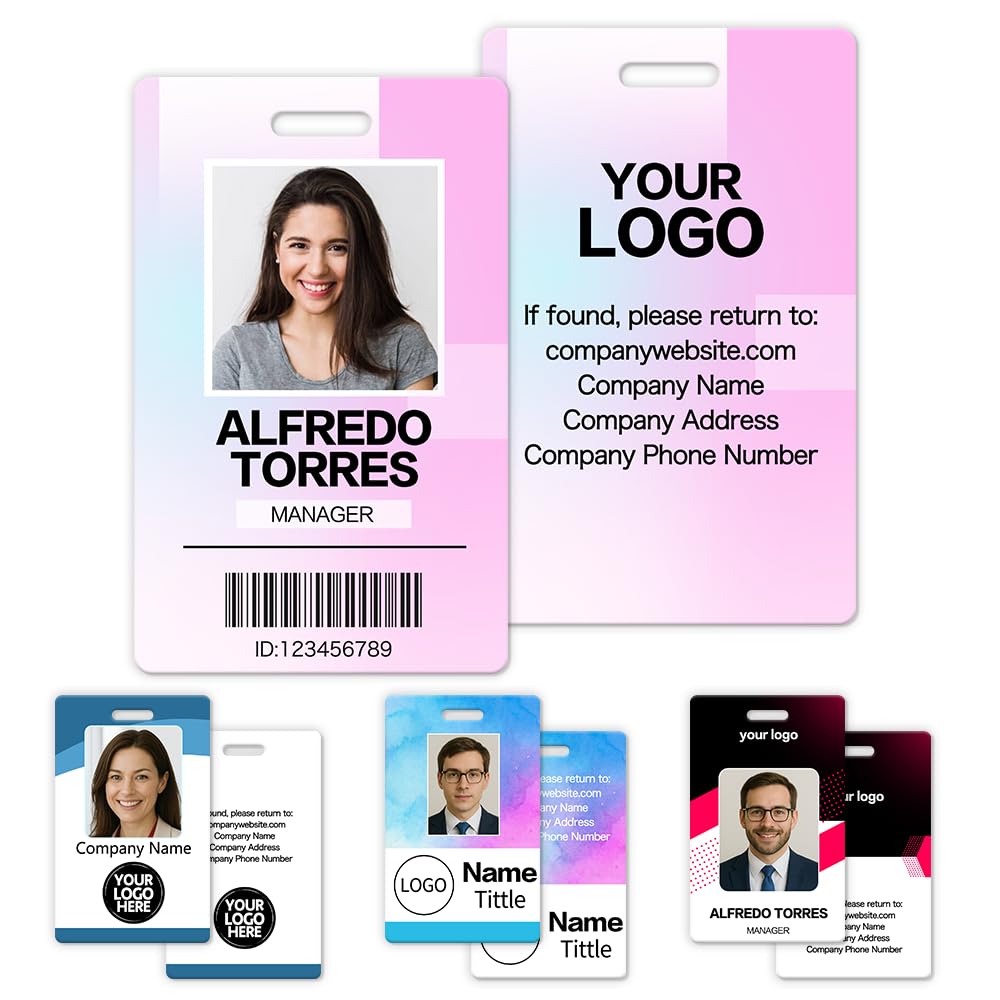 Custom Employee Id Badge Personalized Double Sided Id Card with Name Logo Photo Barcode Customized Name Badges Print Identification Card for Office