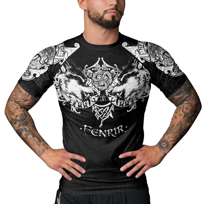 Viking Men’s Short Sleeve Compression Rash Guard BJJ MMA Grappling Base Layer Combat Shirts4