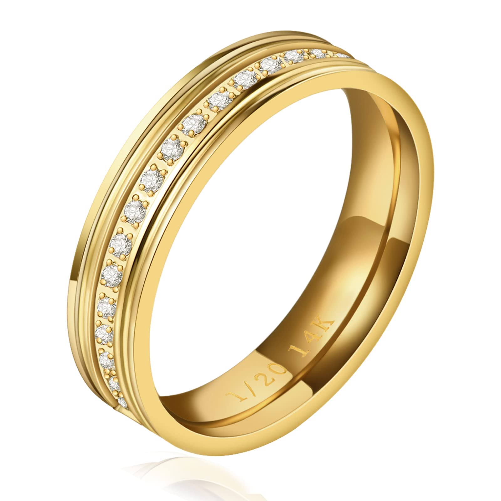 NOKMIT 5mm 14K Gold Filled Rings for Women Girls Dainty Thick Wedding Band Couple Anniversary Engagement Thumb Ring Gifts High Polished Plain Flat Cigar Band Tarnish Resistant Comfort Fit Size 4 to 11