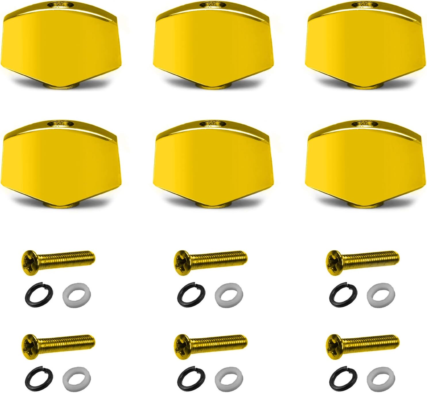 MAXCHEER 6PCS Metal Small Square Shape Guitar Tuning Peg Tuners Machine Handle Replacemen Buttons Tip gold