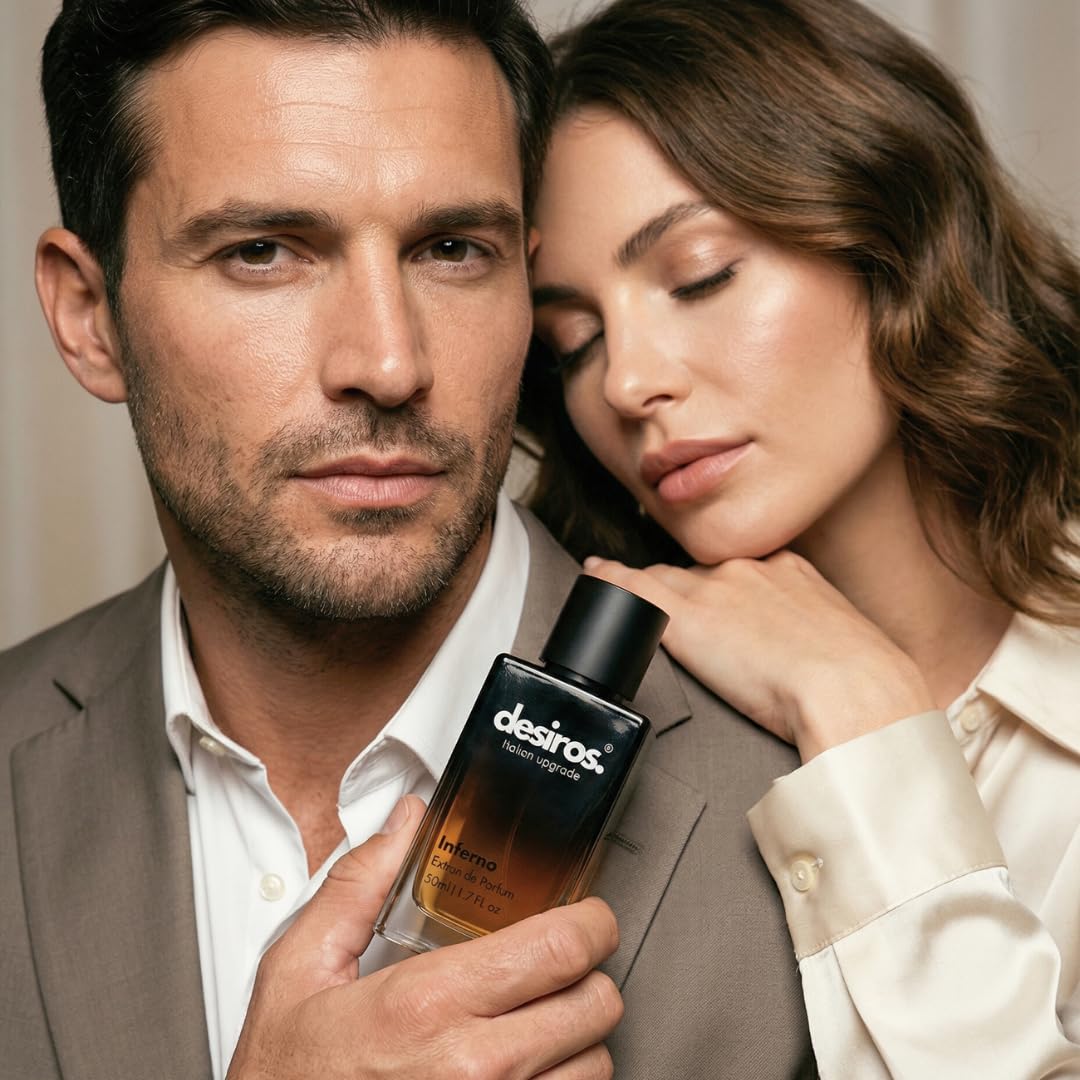 Desiros Inferno - Estratto di Profumo Uomo Italiano Seducente a Lunga Durata Intenso Elixir - Perfume di Marca - Parfum con Note Agrumate, Fresche, Legnose - 25% di Oli Essenziali - Regalo Uomo - 50ml