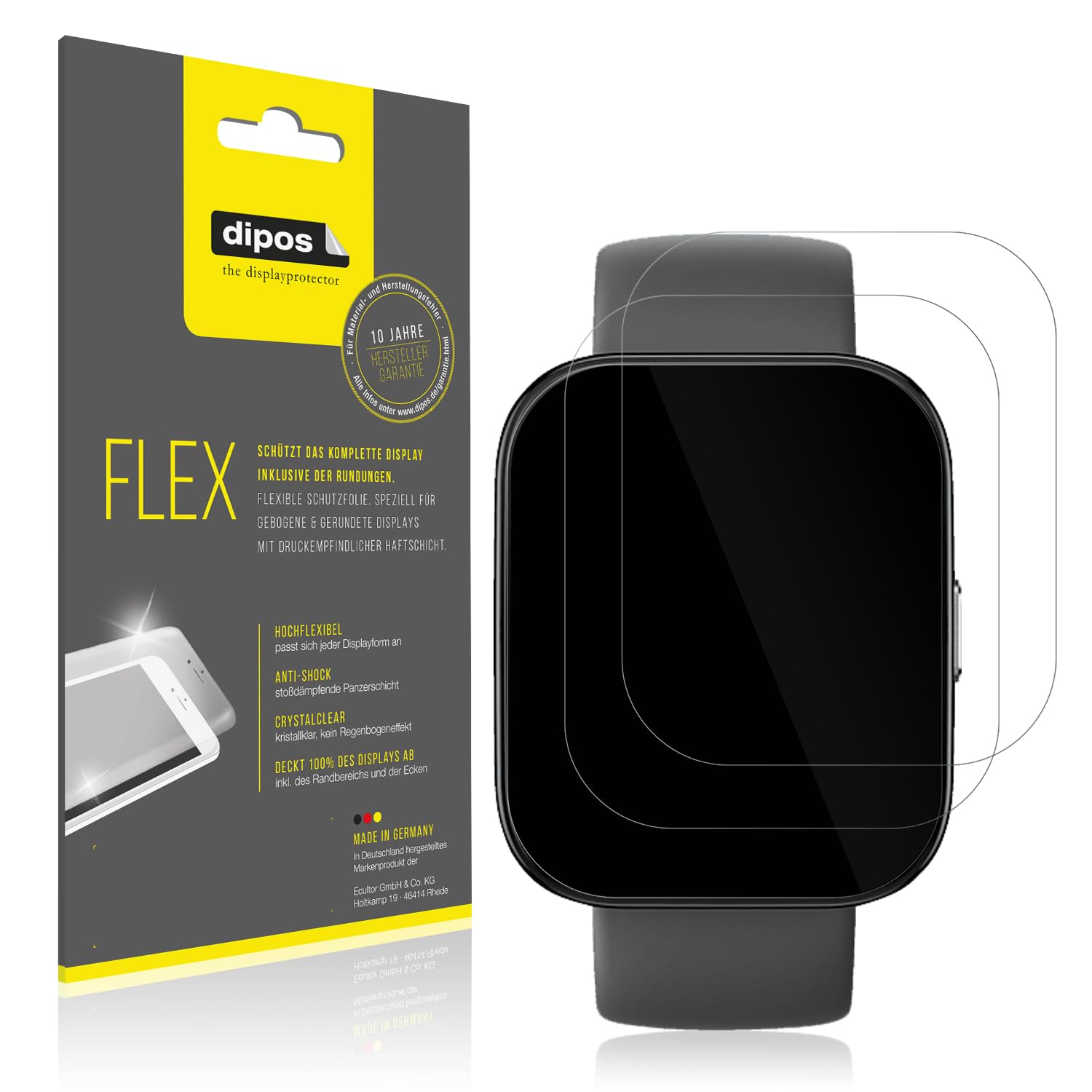 dipos FLEX 2x Protector de Pantalla claro para Amazfit Bip 5 | Transparente, cobertura 100%, Full Cover, autorreparable, sin burbujas, compatible con huellas dactilares, autoadhesivo