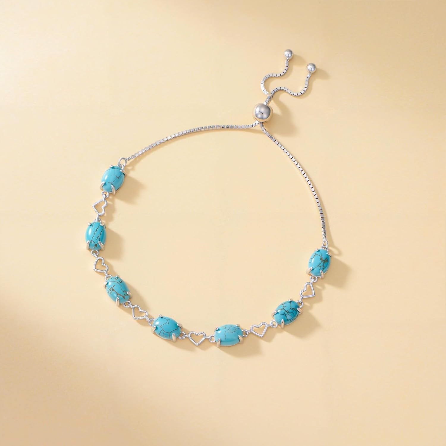 Turquoise Link Bracelet 925 Sterling Silver Oval 6x8mm Genuine Turquoise Gemstone Adjustable Bracelets Jewelry for Women - Image 3