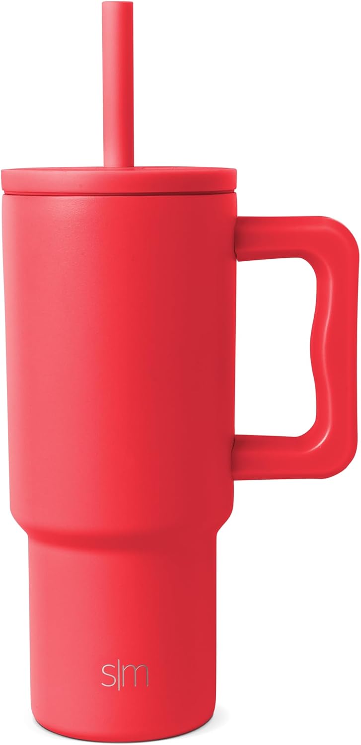 Simple Modern Kids 24 oz Tumbler with Handle and Silicone Straw Lid | Spill Proof and Leak Resistant | Reusable Stainless Steel Bottle | Gift for Kids Boys Girls | Trek Collection | Radiate Red