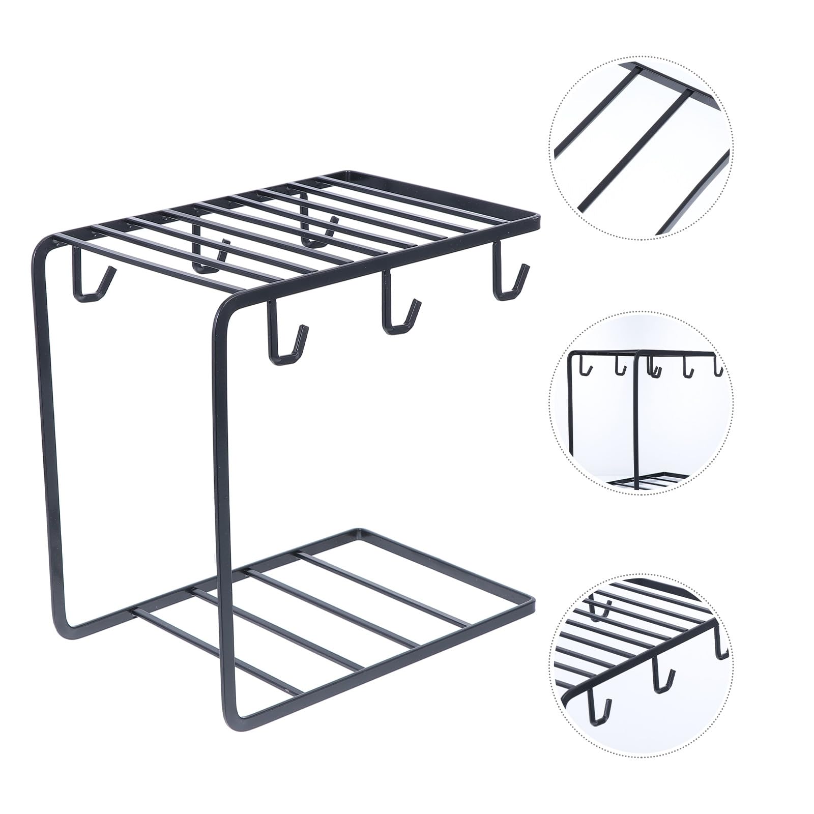 UKCOCO Portabicchieri Design Pratico 6 Ganci in Ferro Nero Semplice e Chic Organizer per Tazze per Drenaggio Rapido, per Cucina e Ufficio
