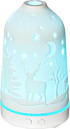 HOMCOM Difusor ultrasónico de aromaterapia de 3.4 fl oz, humidificador de aceites esenciales con cubierta de cerámica, luces LED de 7 colores,