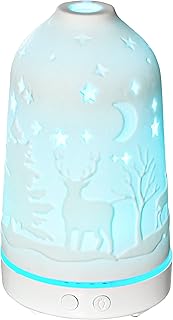 HOMCOM 100ml Ultrasonic Aromatherapy Diffuser, Essential Oils Humidifier with Ceramic Cover, 7 Colors LED Lights, Timer, Waterless Auto-Off for Home and Office, White