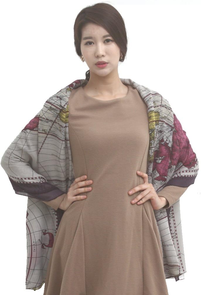 Women's World Map Pattern Print Chiffon Scarf