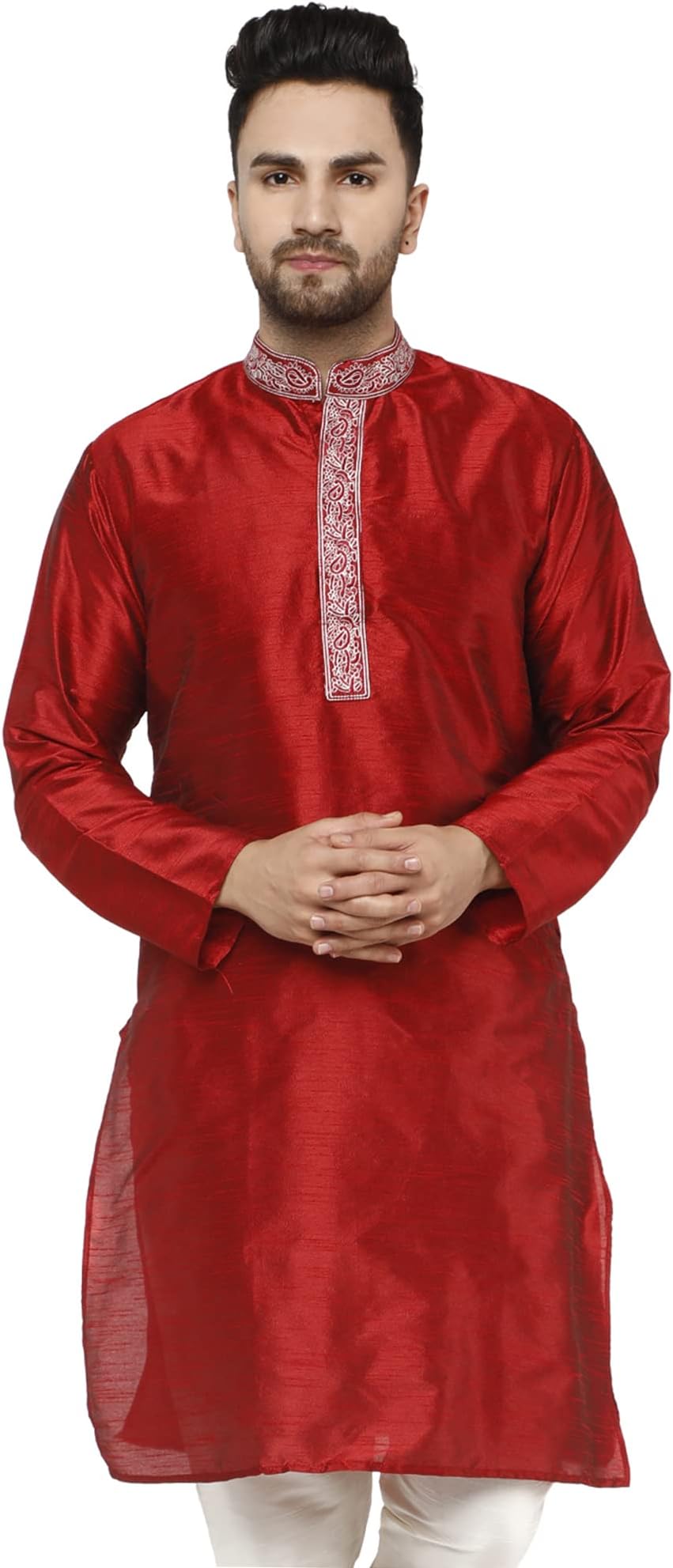 SKAVIJMen's Art Silk Long Kurta Shirt Wedding Ethnic Wear
