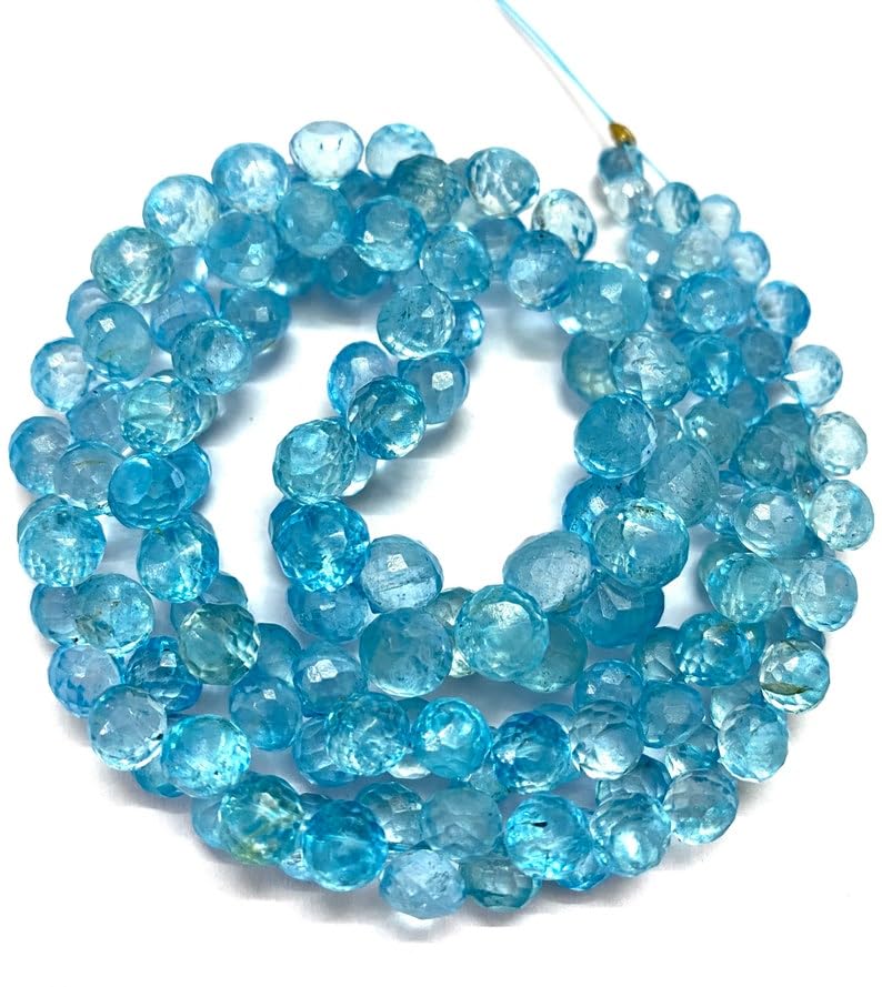 Topaze bleue naturelle en perles facettées de 45 cm pour création de bijoux de luxe