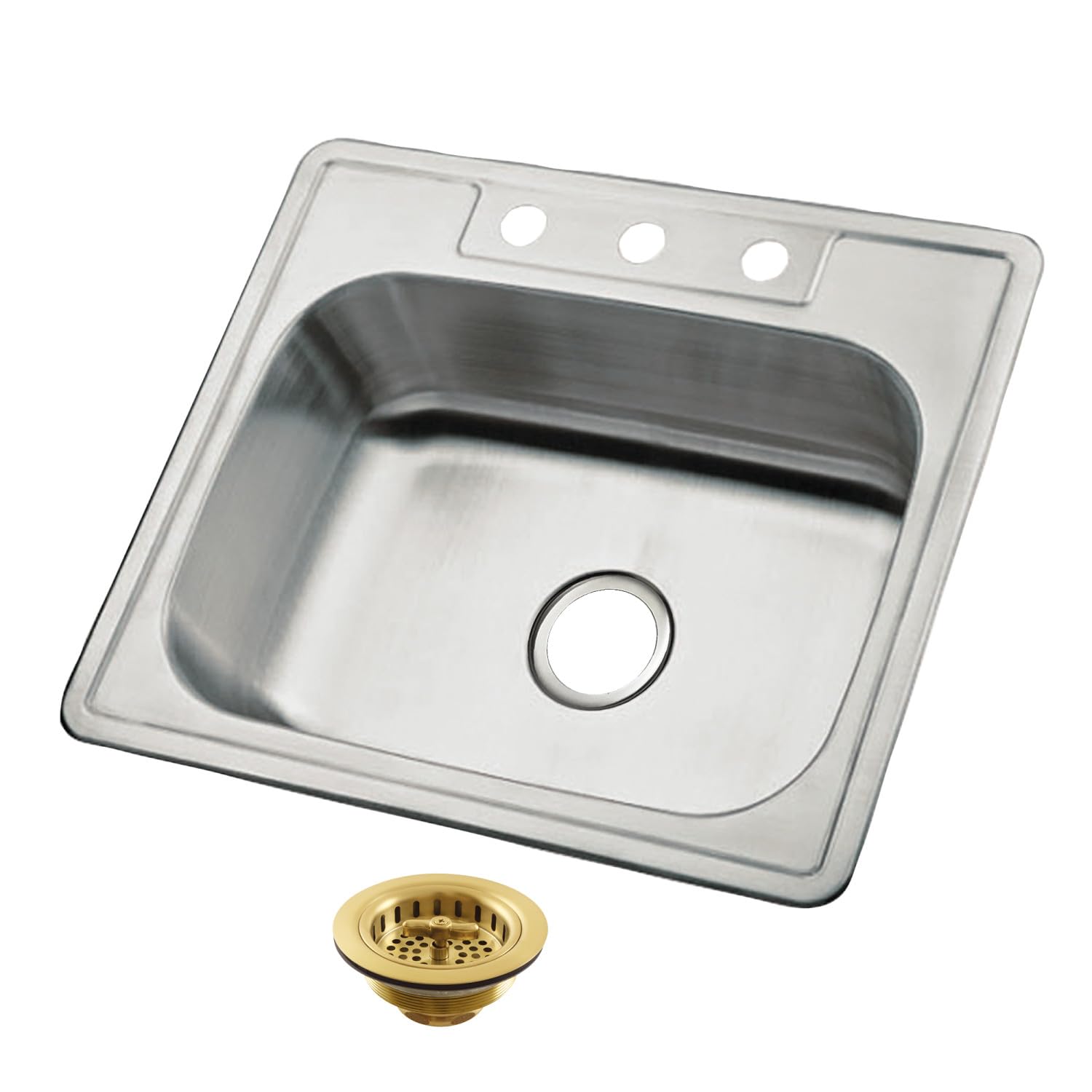 Évier de cuisine encastrable 1 bac Kingston Brass K25228BN7 acier inoxydable avec crépine 3 trous