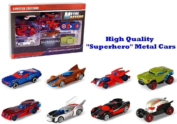 AdiChai 8 Racing Car Set of Superhero Toy Set for Kids