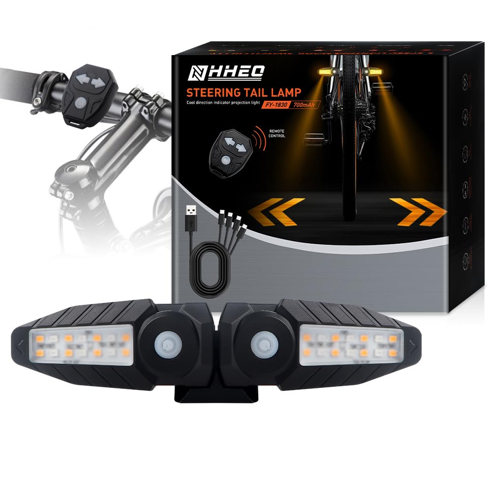 NHHEO Bike Indicator Light with Ultra-Bright Turn Signal Projection, 5 Modes-Wireless Horn Alarm Cycle Indicators Lights 30 LED IPX4 Waterproof USB Rechargeable Rear and Front Bicycle Tail Light(2Pcs)