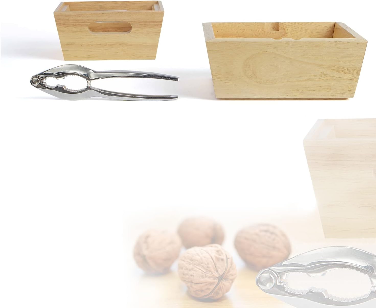 high quality nutcracker set, wooden, bamboo, nut bowl set of 2 wooden bowls, 2 nut bowls (stainless steel nut cracker, nut cracker tray set, stackable bowl, bowl for nuts)