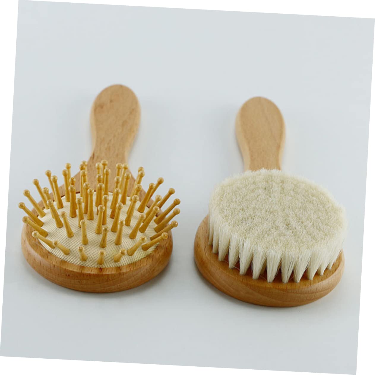 1 Set di spazzole in Lana con Manico in Legno, Set di Accessori per Il Bagno e la Doccia, Kit per la Cura del Neonato