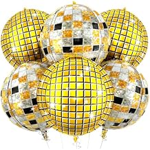 6pcs 22 Inch Multicolor Disco Ball Balloons, Gold Big Disco Balloons, Black Silver Gold 4d Large Foil Aluminum Balloon For Birthday Baby Shower 70s 80s 90s Theme Party Wedding Engagement Graduation